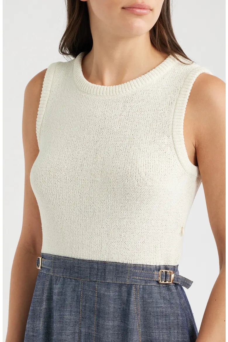 Cream Knit Top/Denim Skirt Twofer Dress