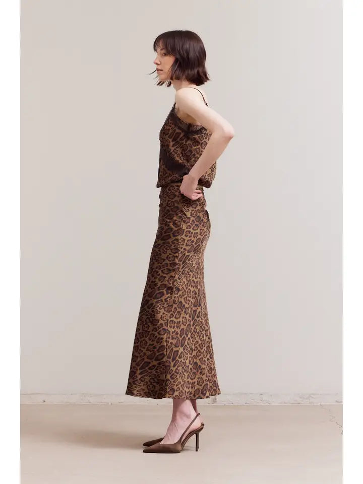Satin Maxi Skirt - Leopard