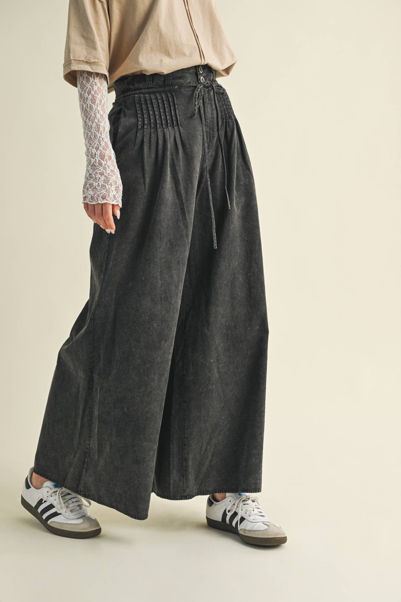 Olive Pintuck Wide Leg Pants