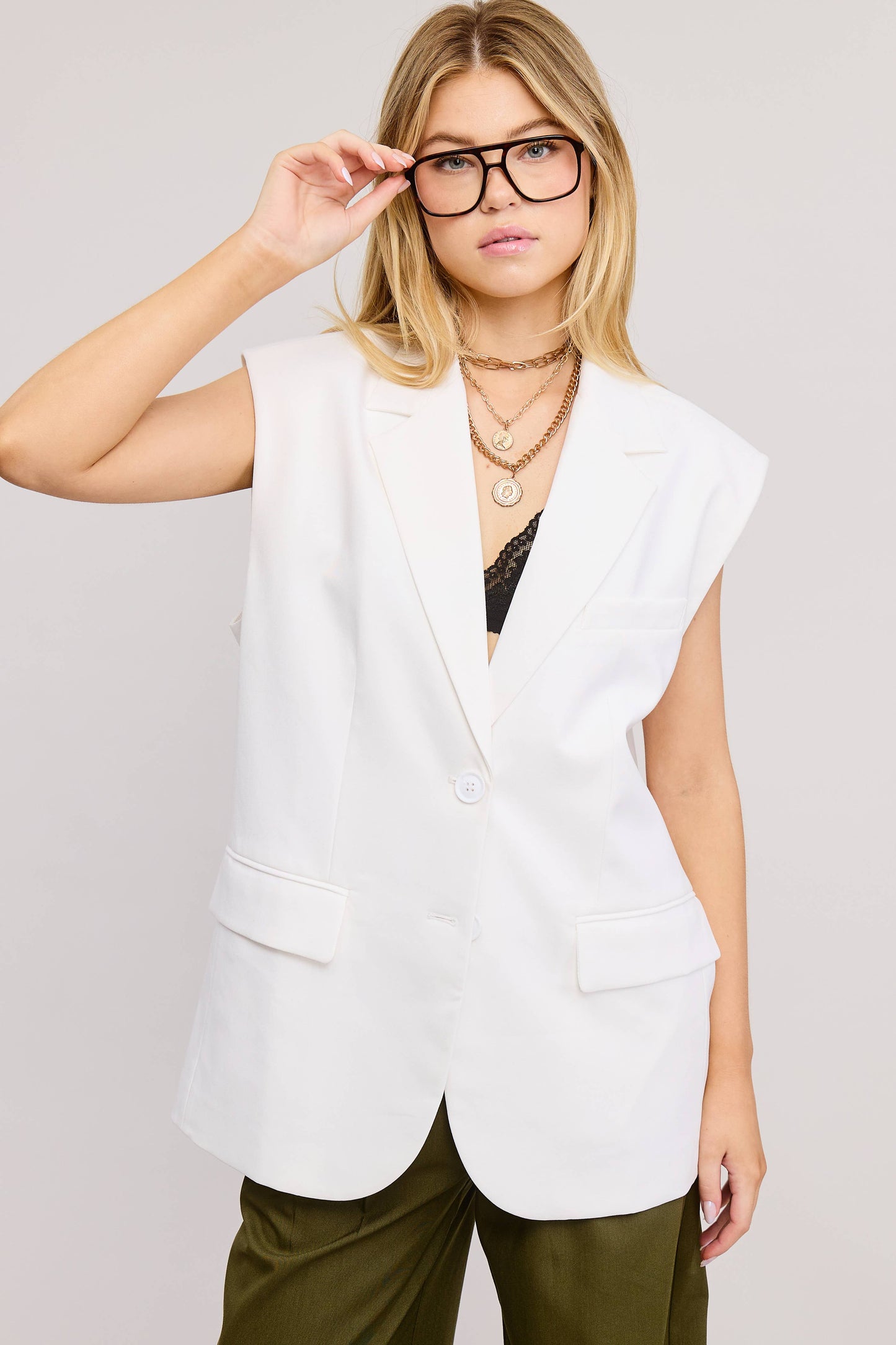 Structured Oversized Blazer Vest with Shoulder Pads