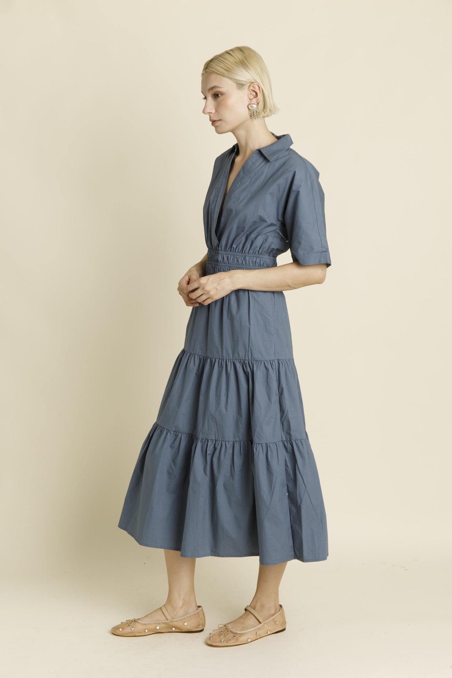 Blue Tiered Shirt Maxi Dress