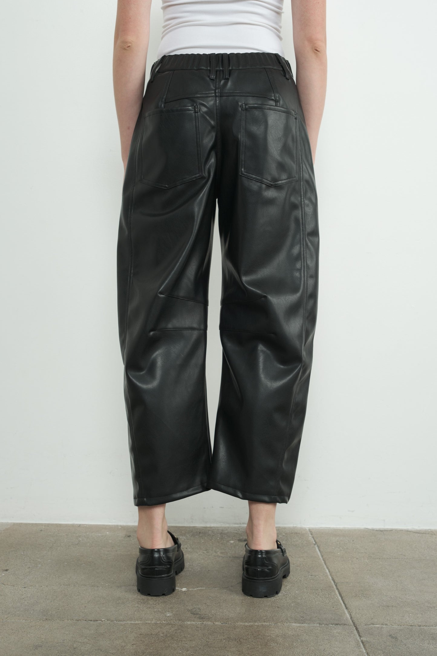 Faux Leather Barrel Jeans
