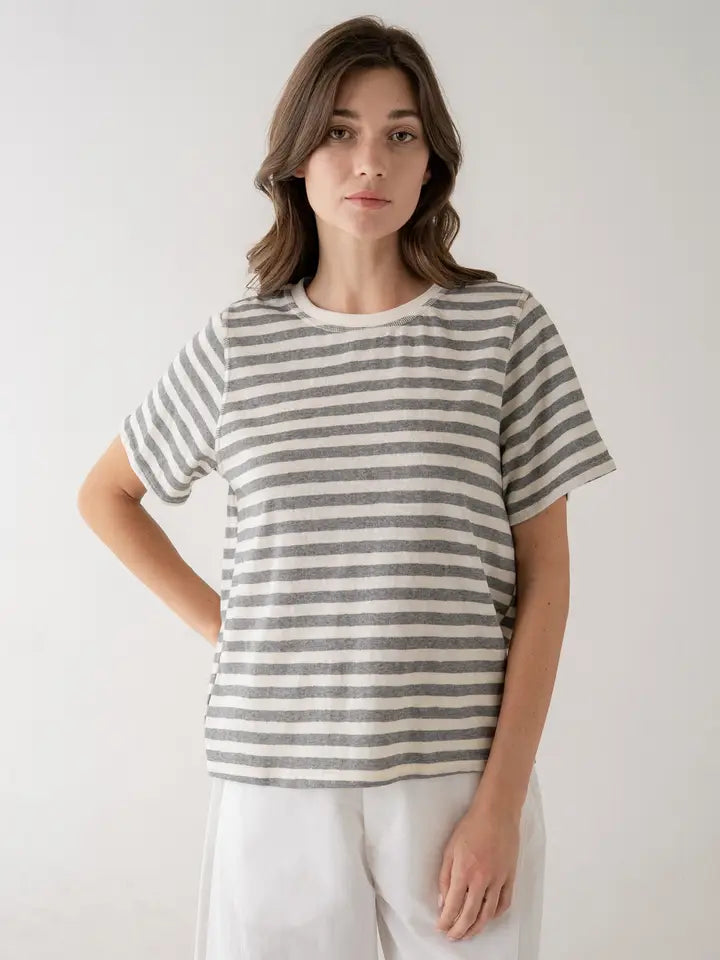 Classic Bold Strip Crew Tee - Grey