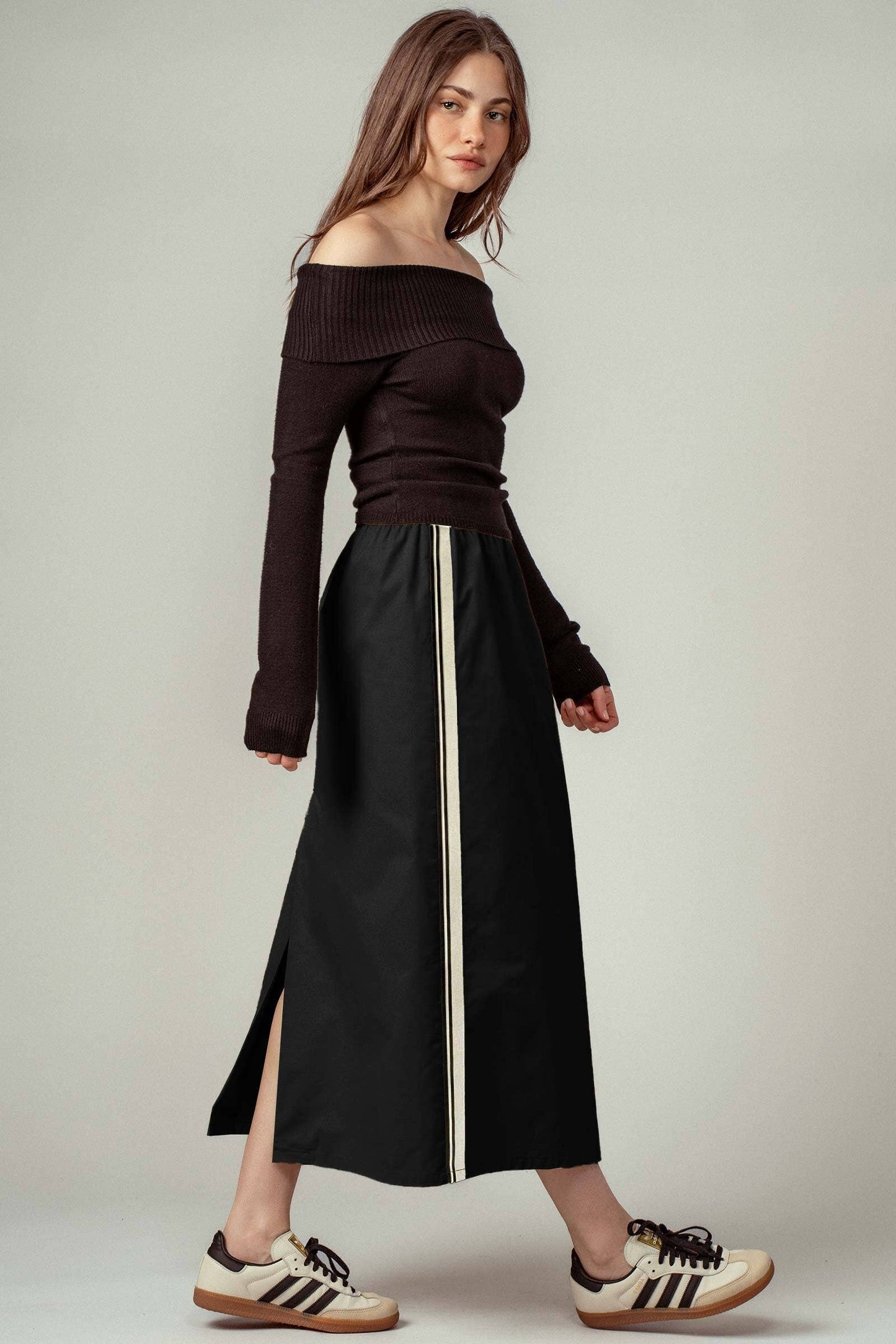 Sporty Stripe Elastic Waist Maxi Skirt