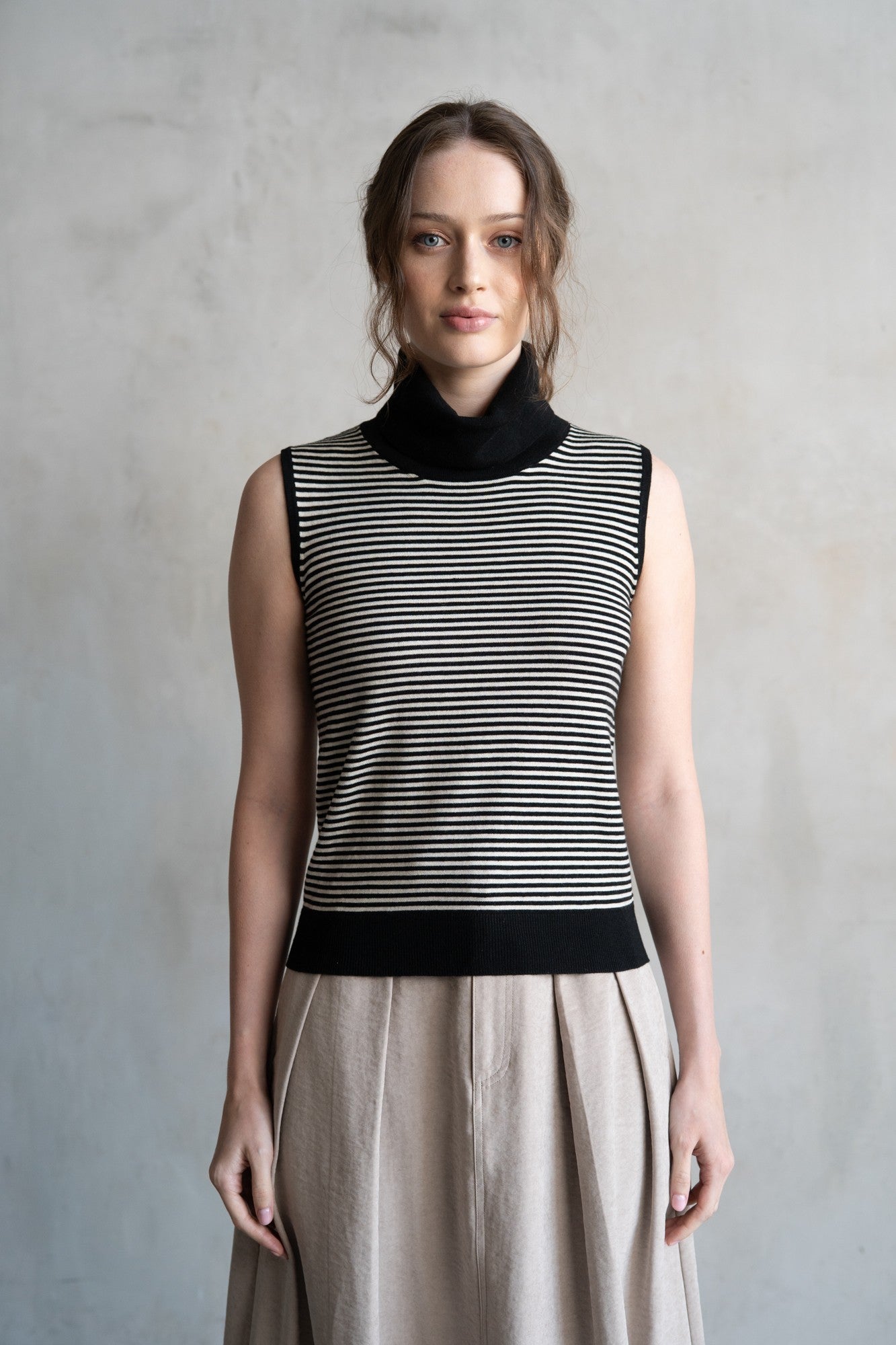 Striped Turtleneck Knit Top