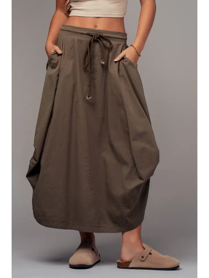 Balloon Hem Drawstring Maxi Skirt