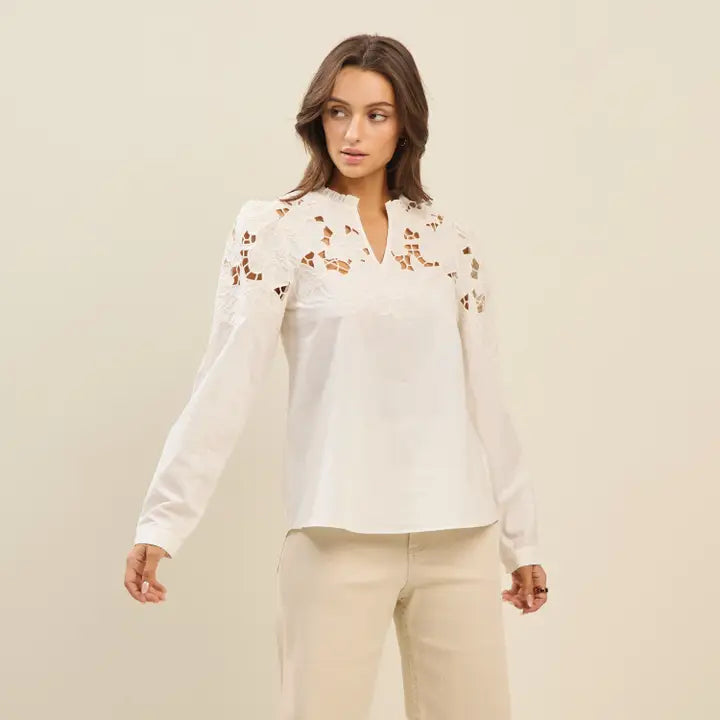 Cream Embroidered Cotton Top