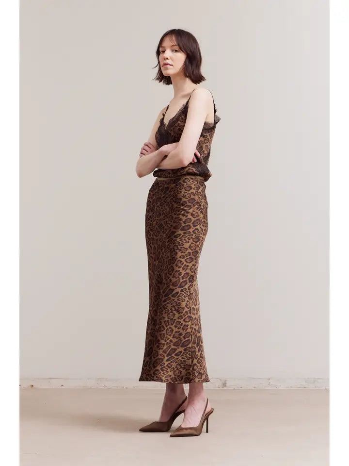 Satin Maxi Skirt - Leopard