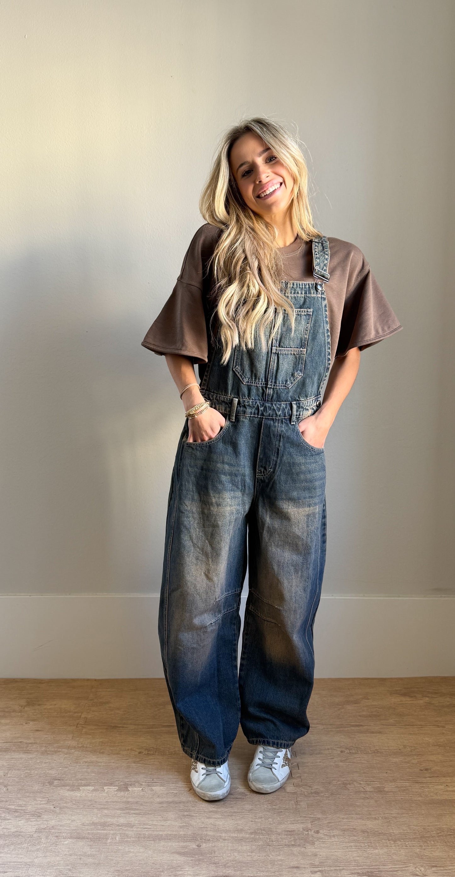 Denim Barrel Overalls