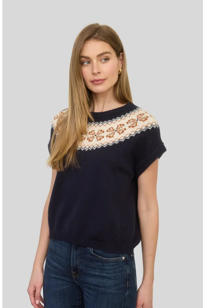 Fair Isle Yoke SS Sweater