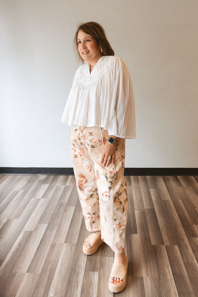 Vintage Relaxed Floral Print Barrel Jeans