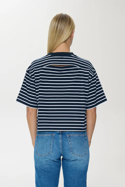 Pistola Mae Cropped Tee - Navy White Stripe