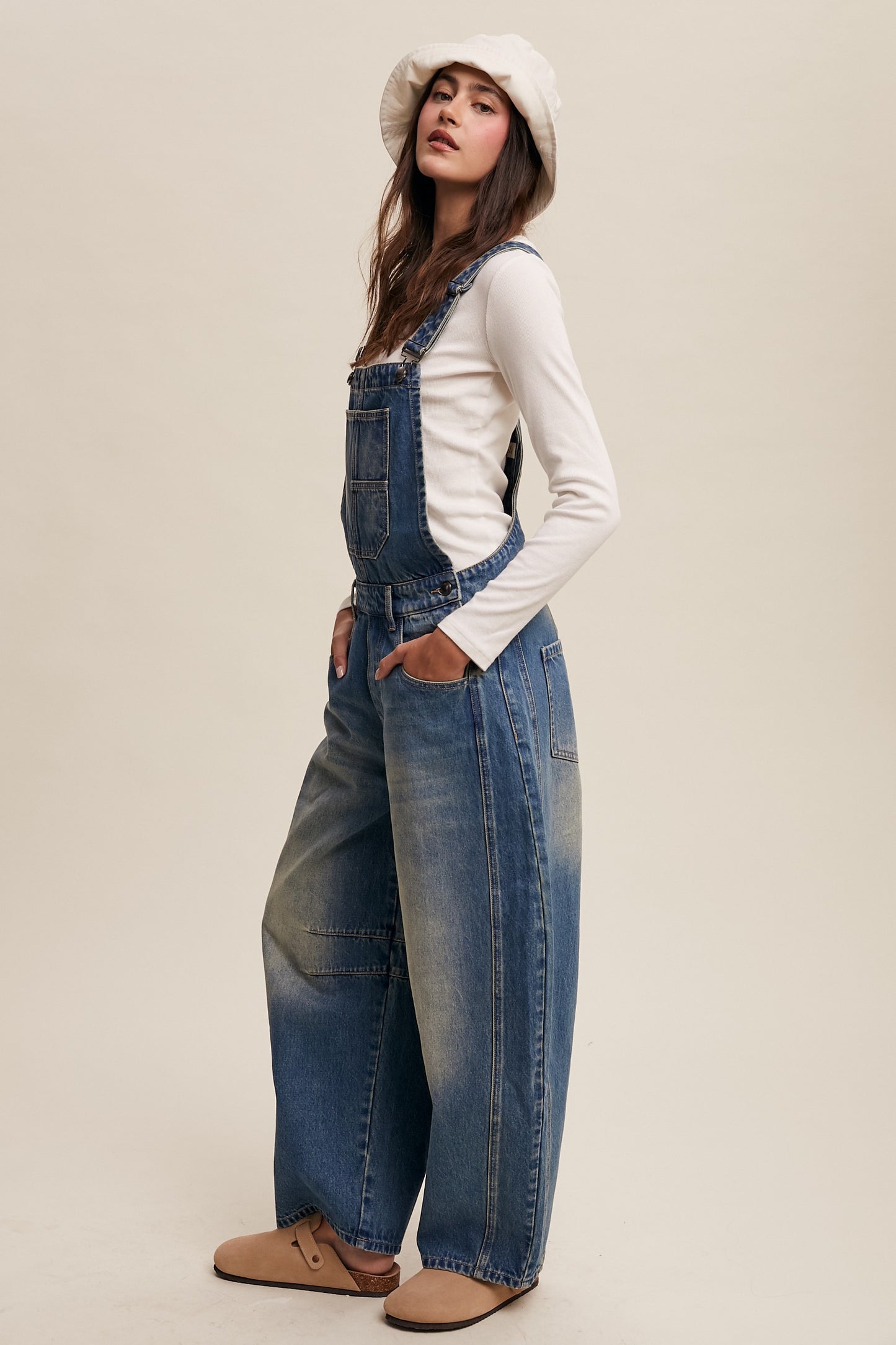 Denim Barrel Overalls