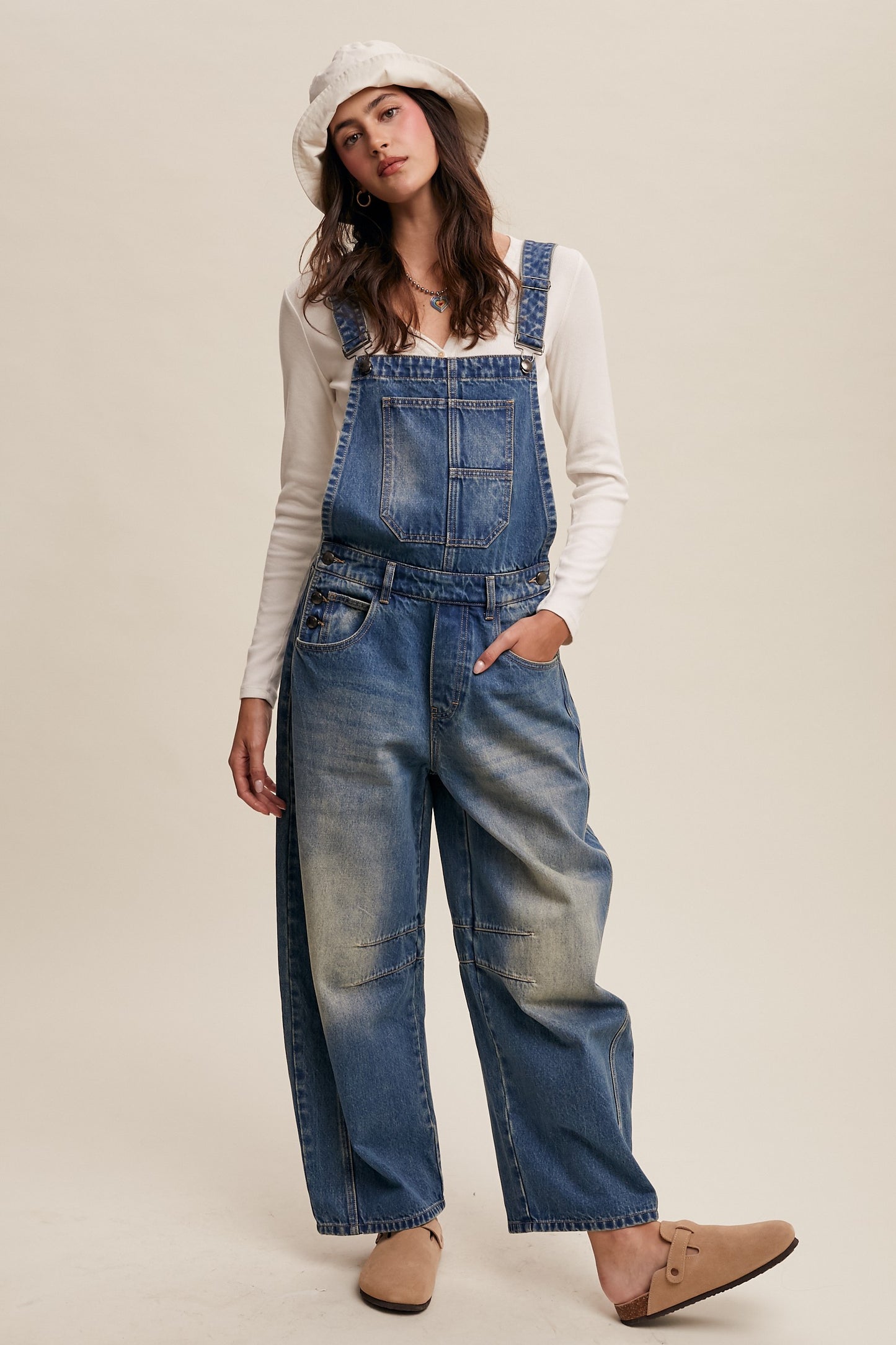 Denim Barrel Overalls