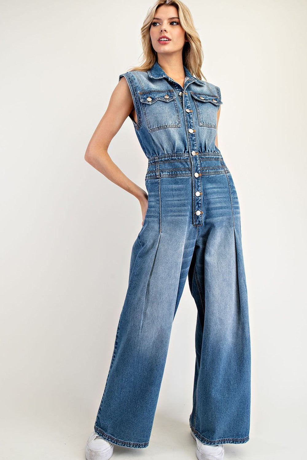 Snow Washed Button Down Jumpsuit