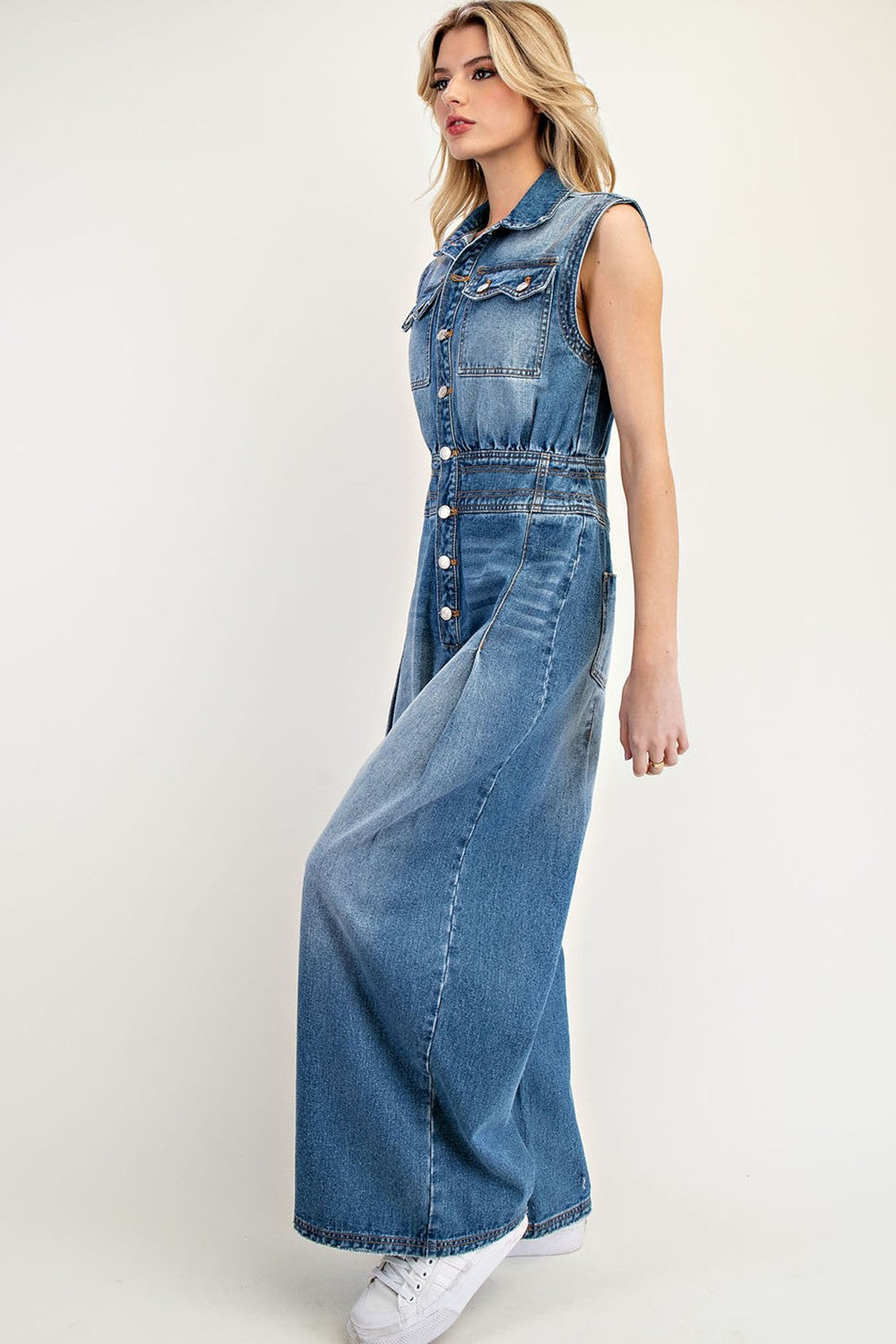 Snow Washed Button Down Jumpsuit
