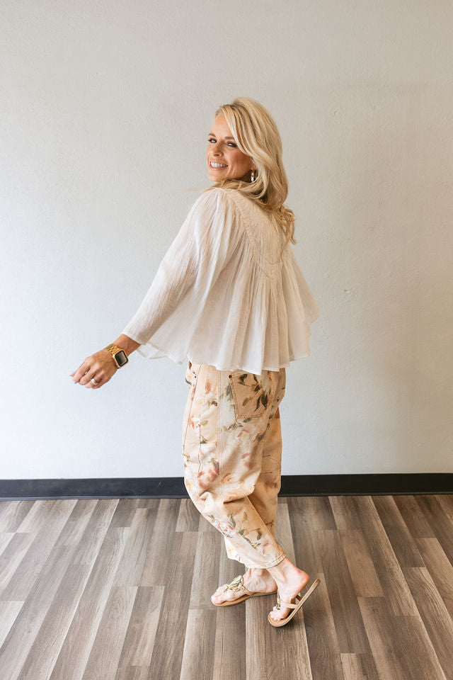Vintage Relaxed Floral Print Barrel Jeans
