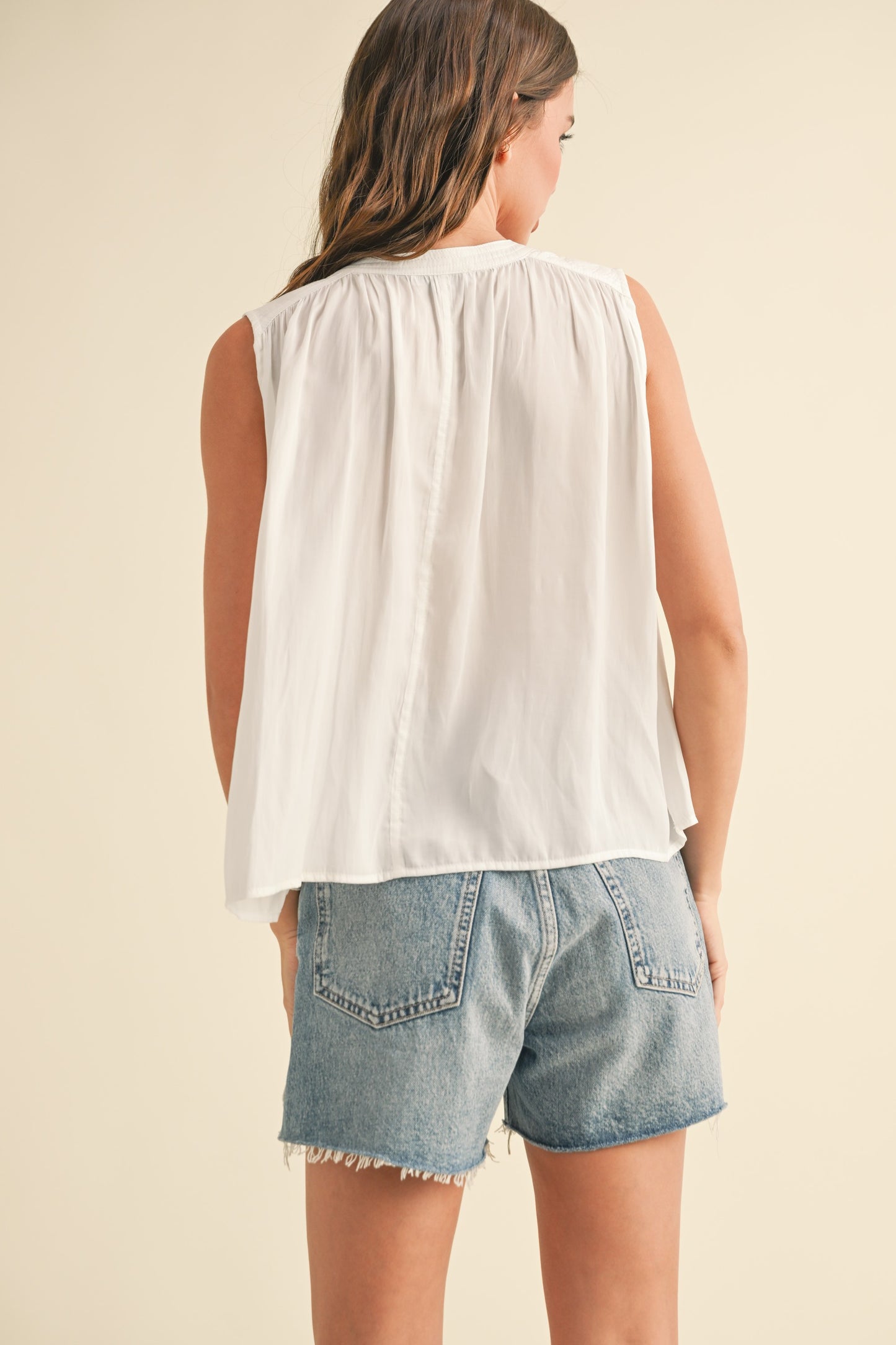 White Sleeveless Tie Front Top