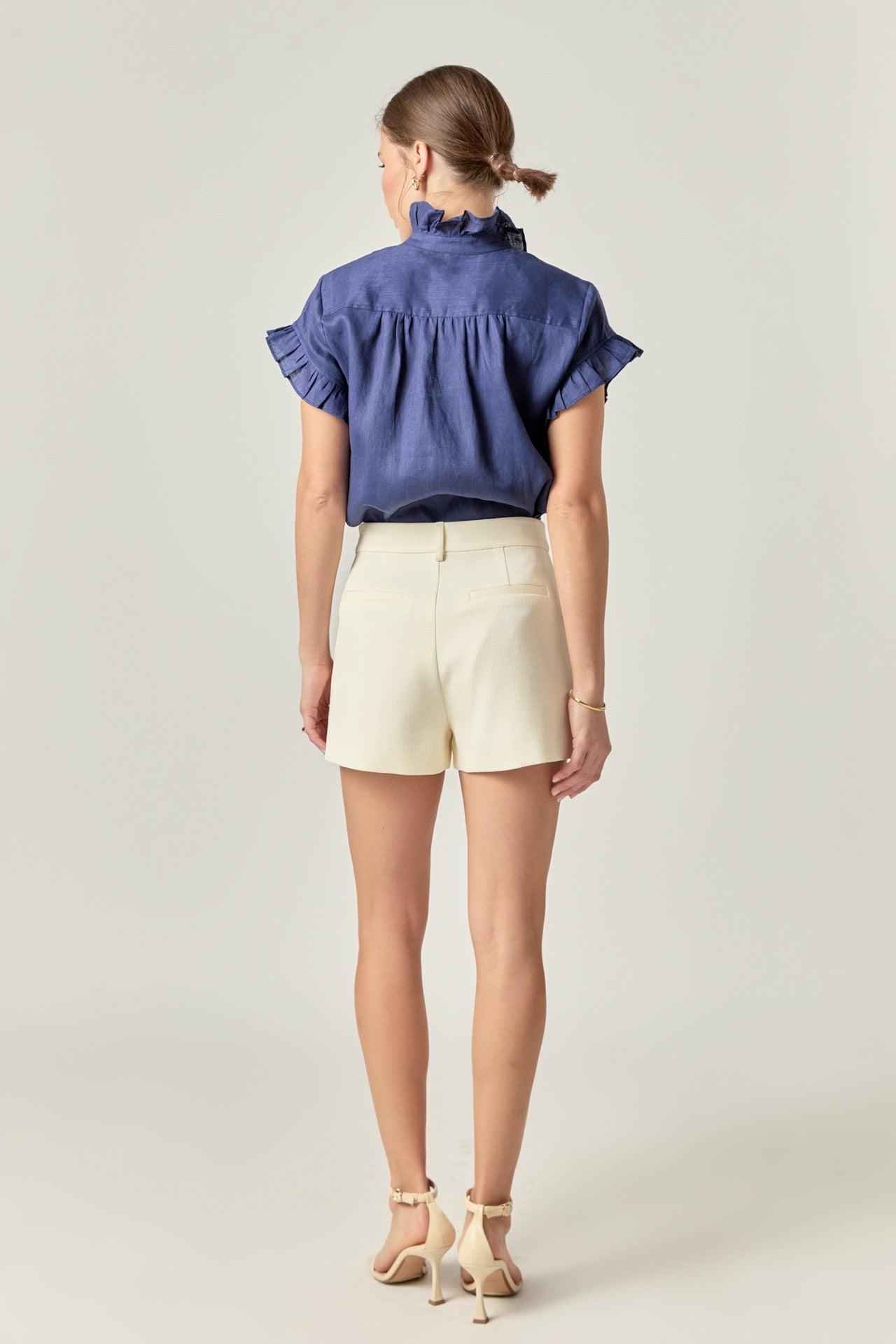 Navy Linen Ruffle Shirt