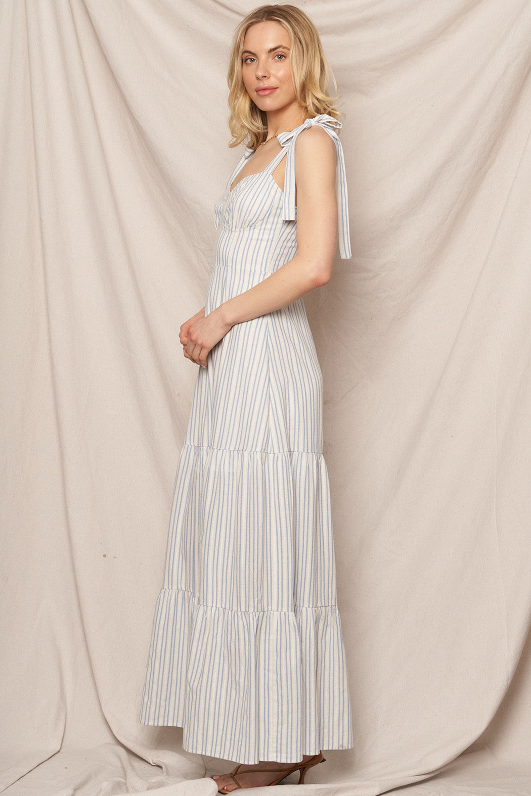 Costal Charm Shoulder-Tie Maxi Dress