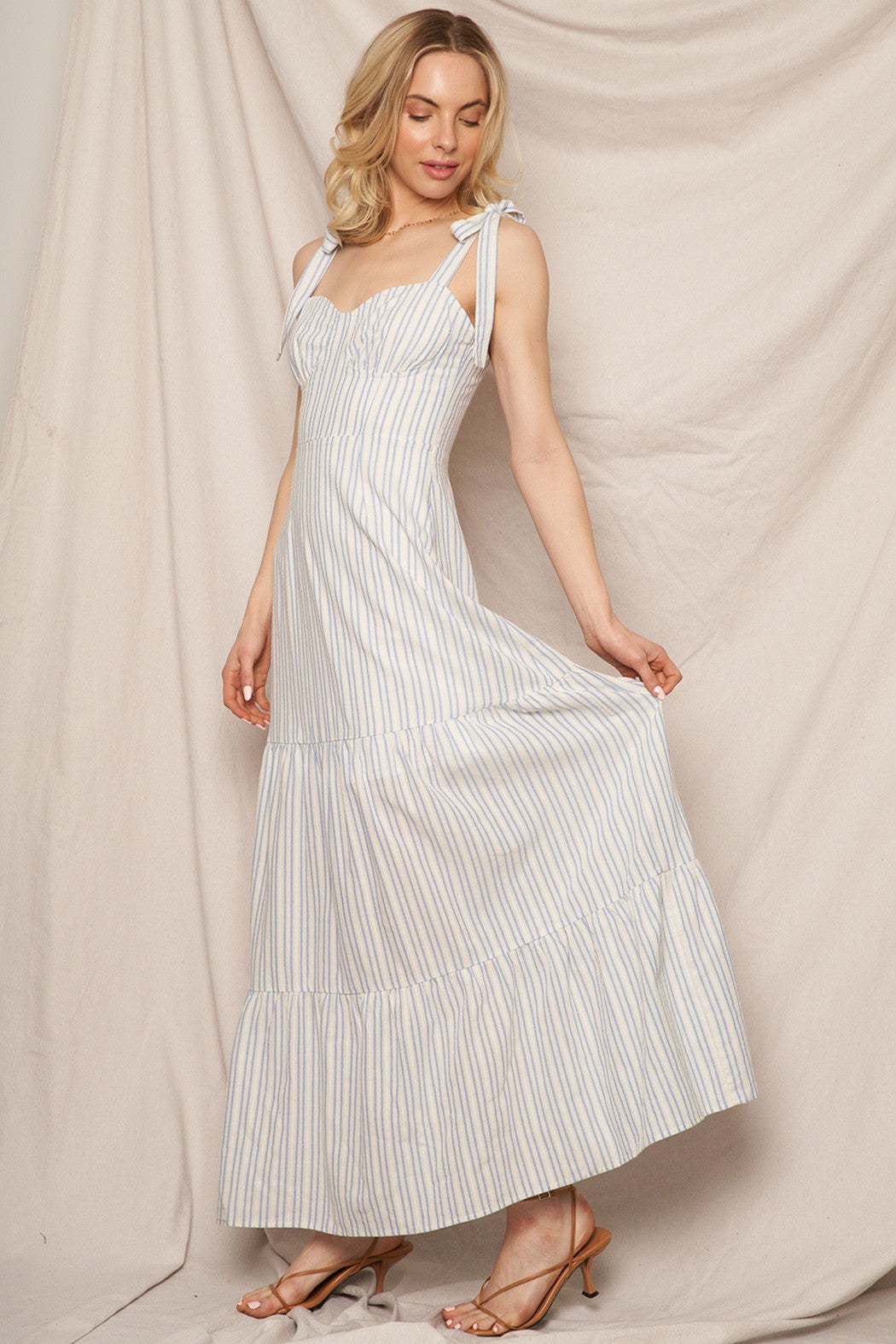 Costal Charm Shoulder-Tie Maxi Dress