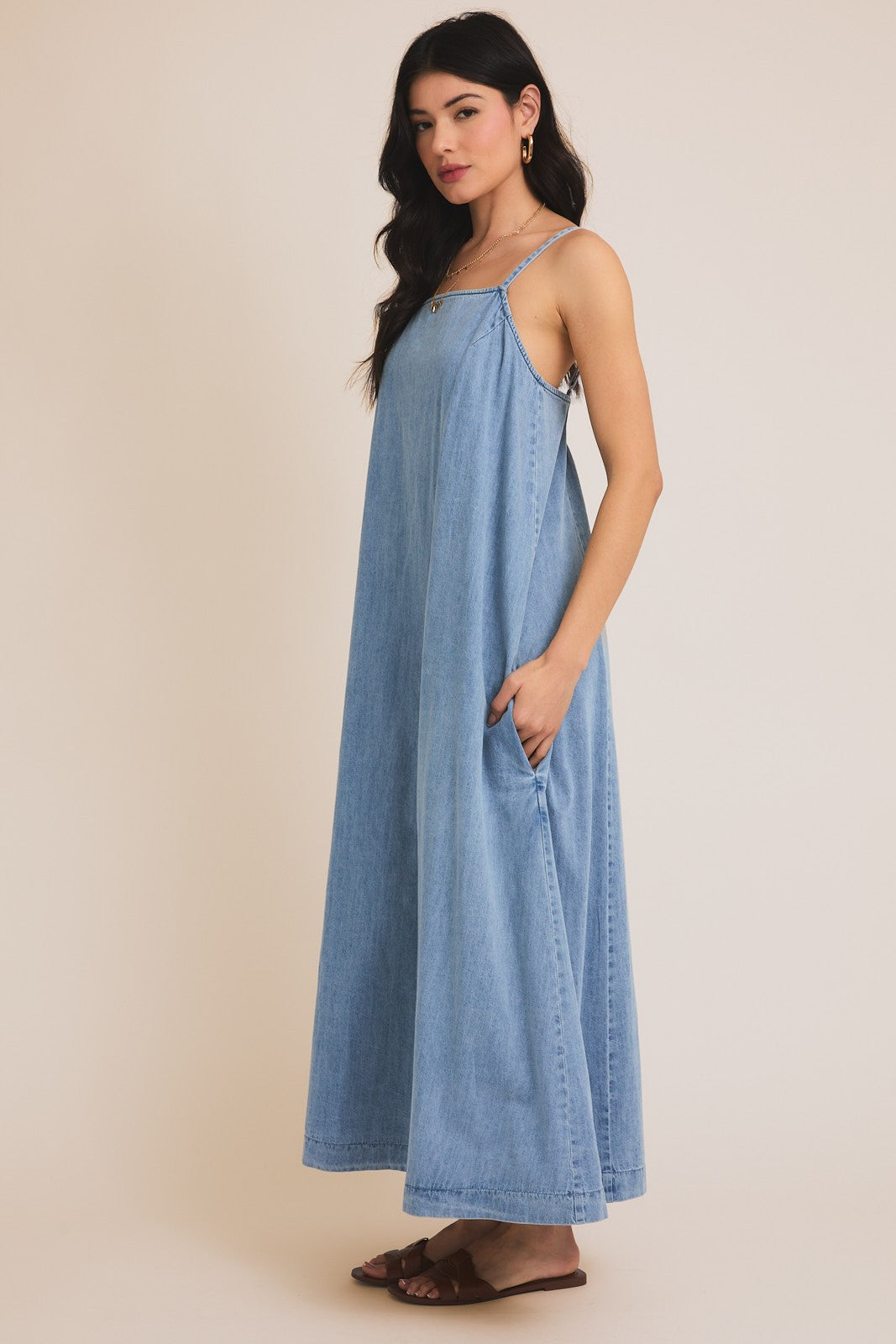 Sleeveless A-Line Denim Maxi Dress