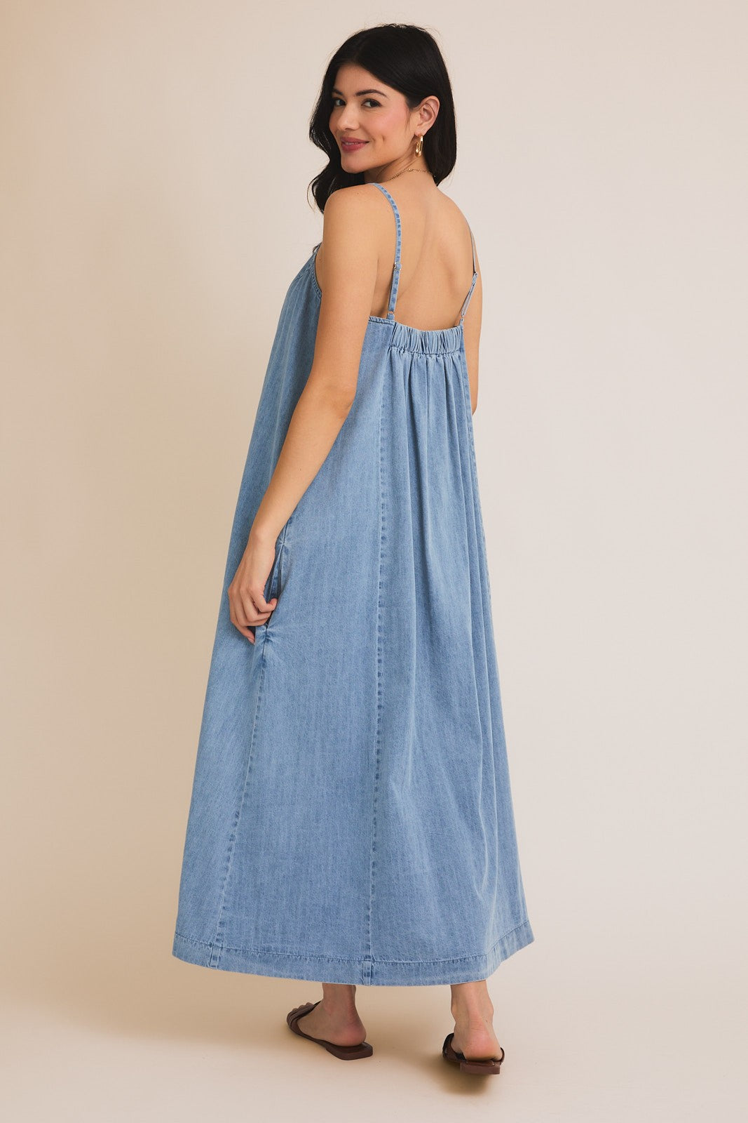 Sleeveless A-Line Denim Maxi Dress