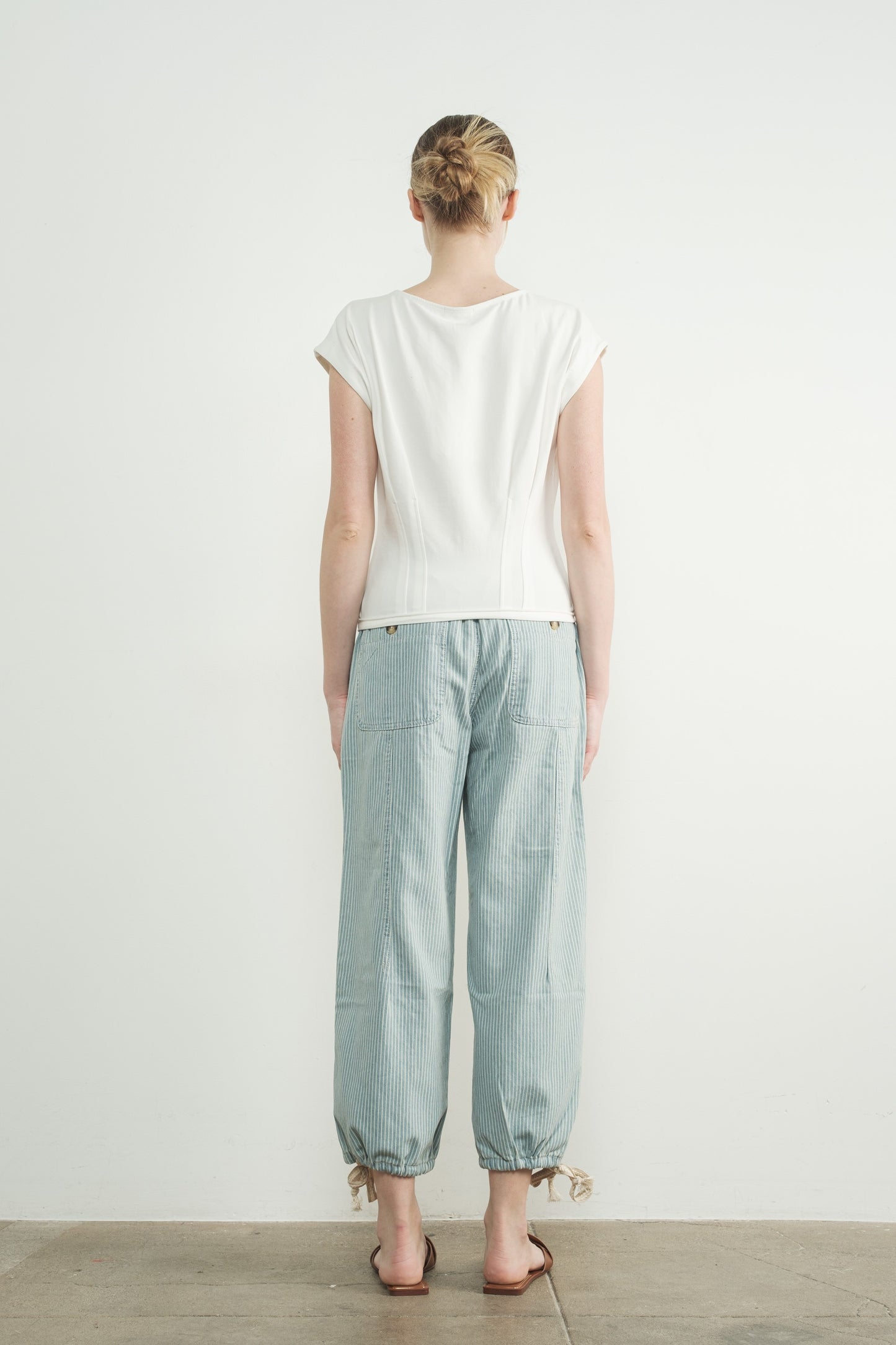 White Pleated Short Sleeve Top