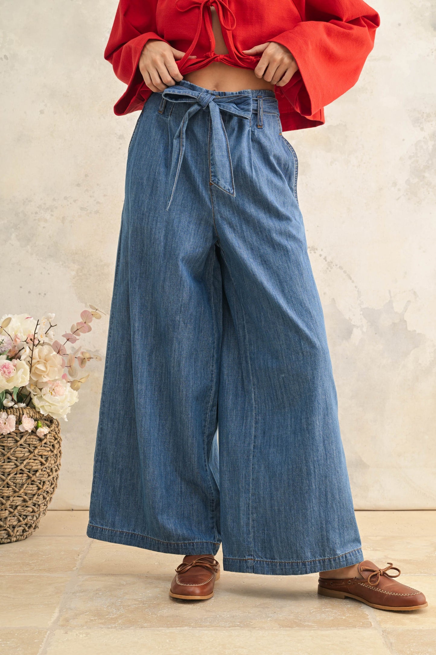 Paperbag Waist Chambray Denim Trousers