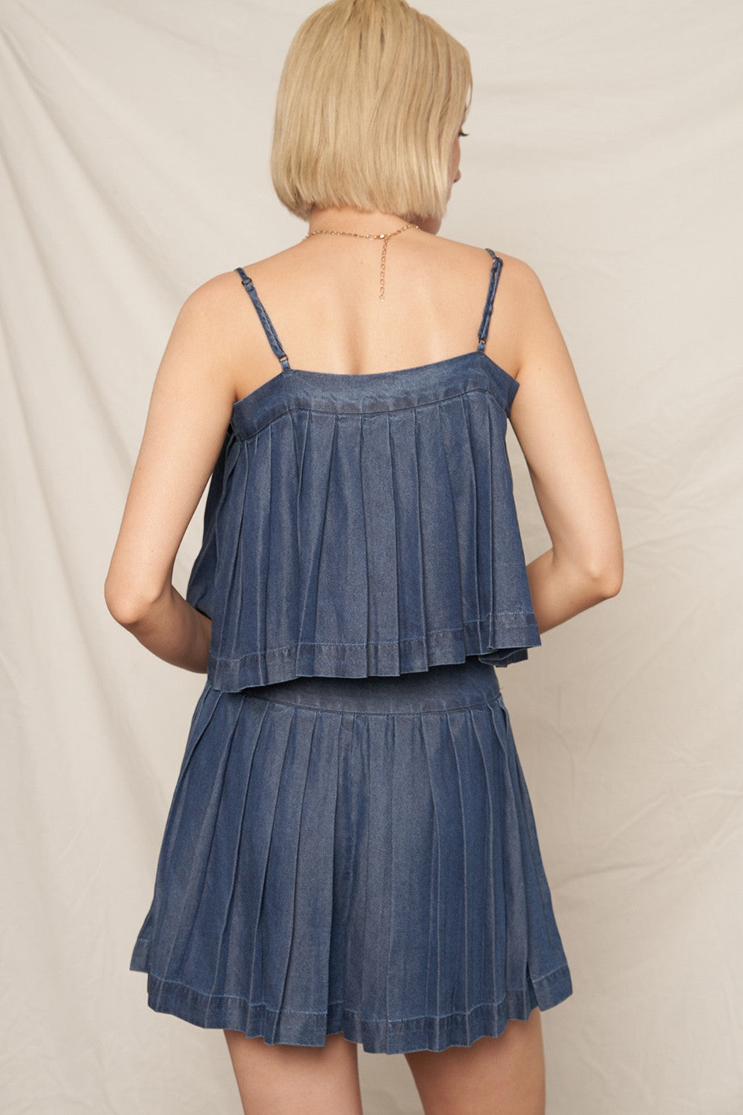 Dark Denim Pleated Short Set