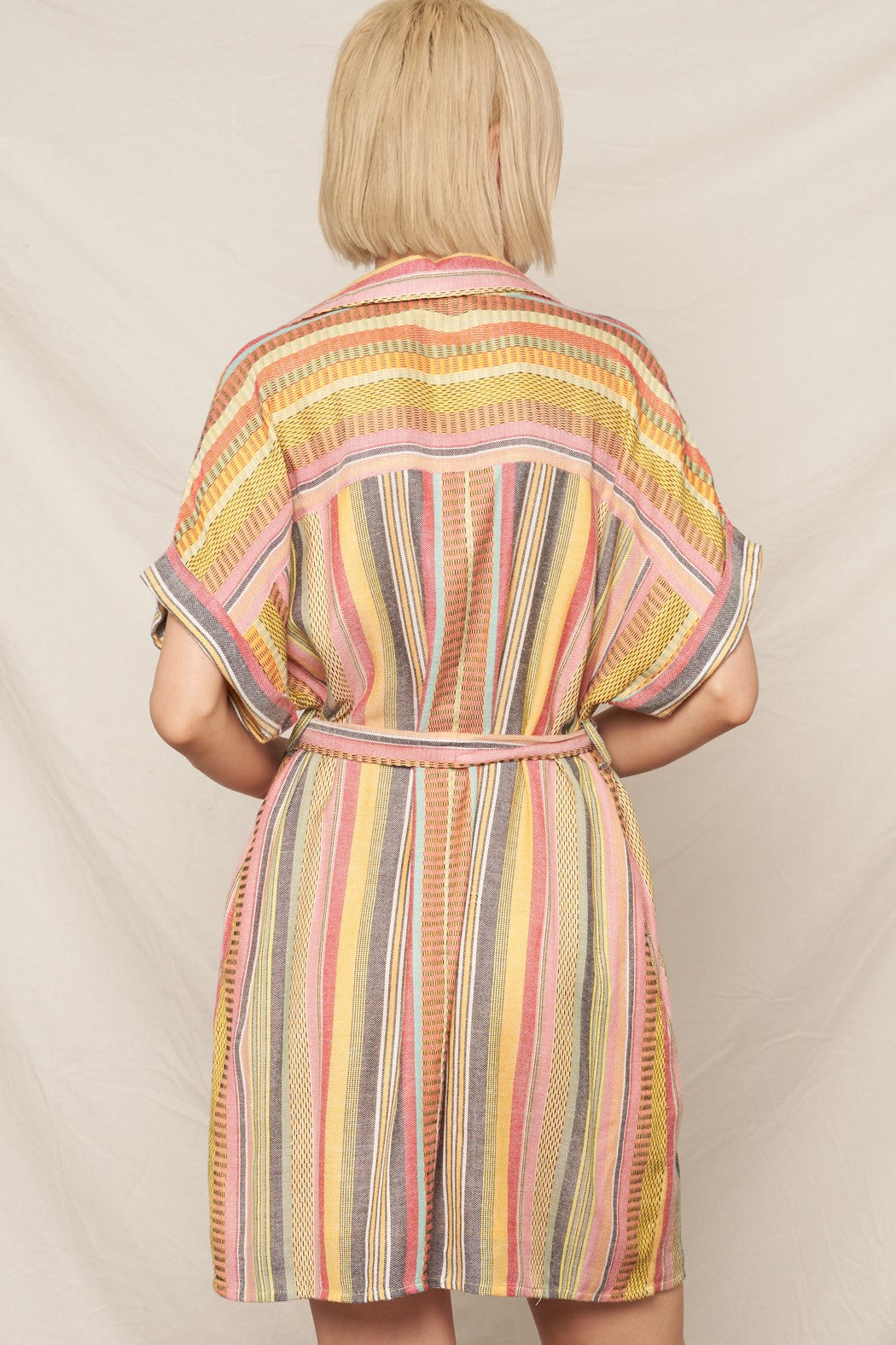 Vivid Stripe Belted Mini Dress