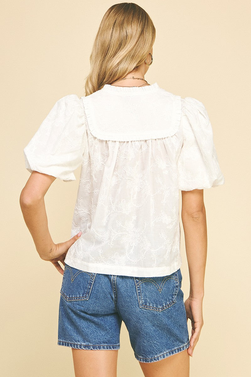 White Eyelet Balloon Sleeve Top