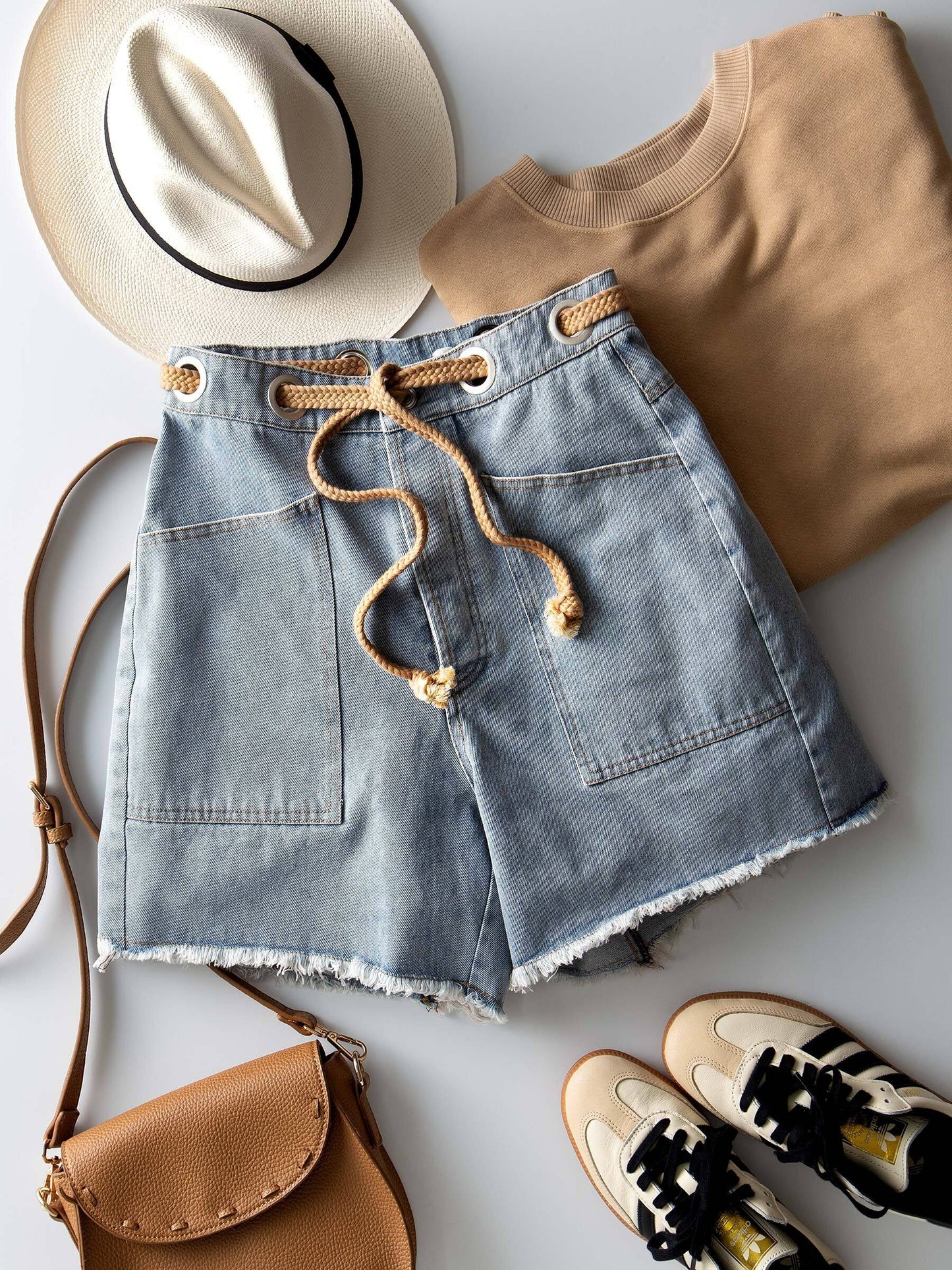 Tie Front High Waisted Denim Shorts