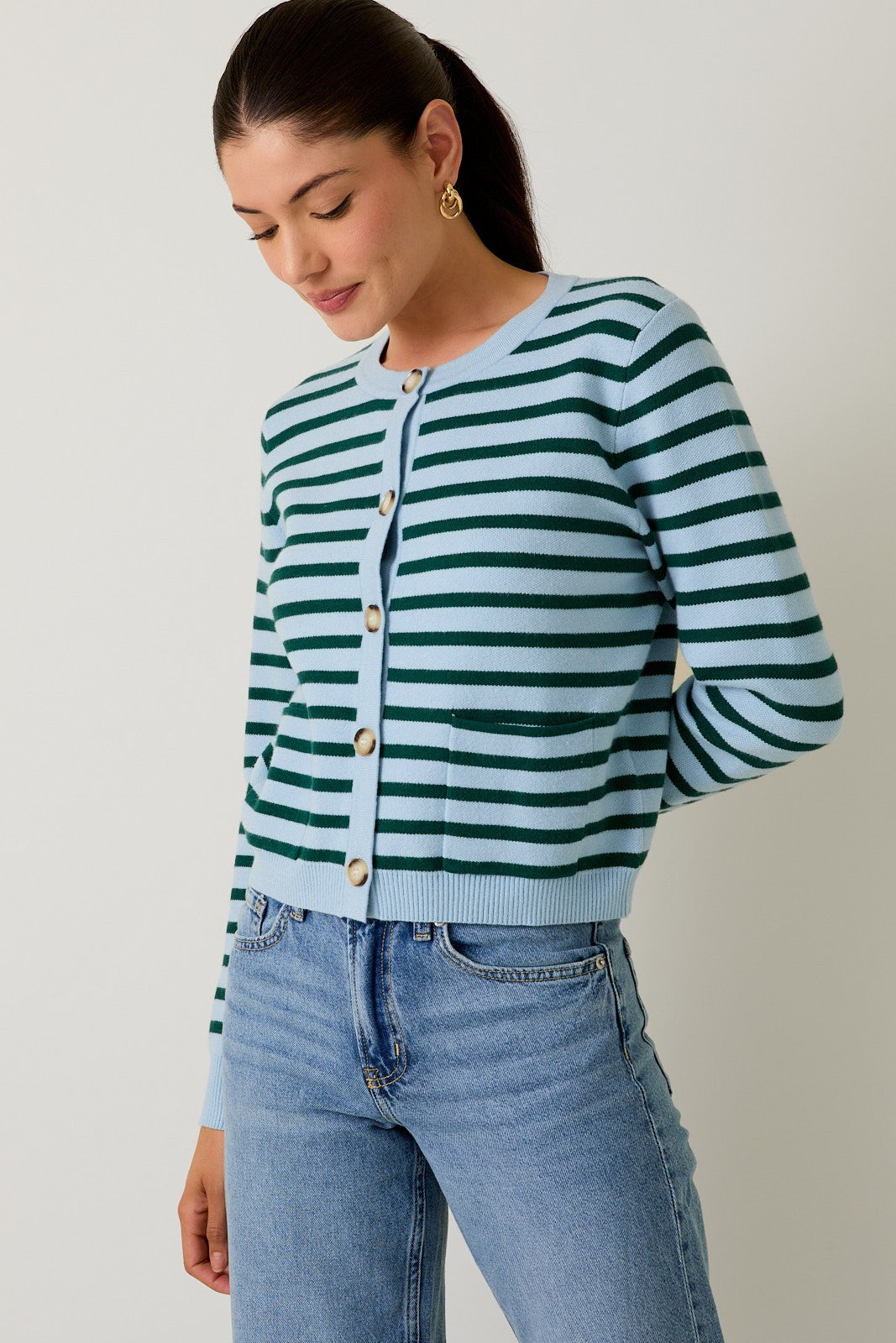 Blue/Green Stiped Cardigan