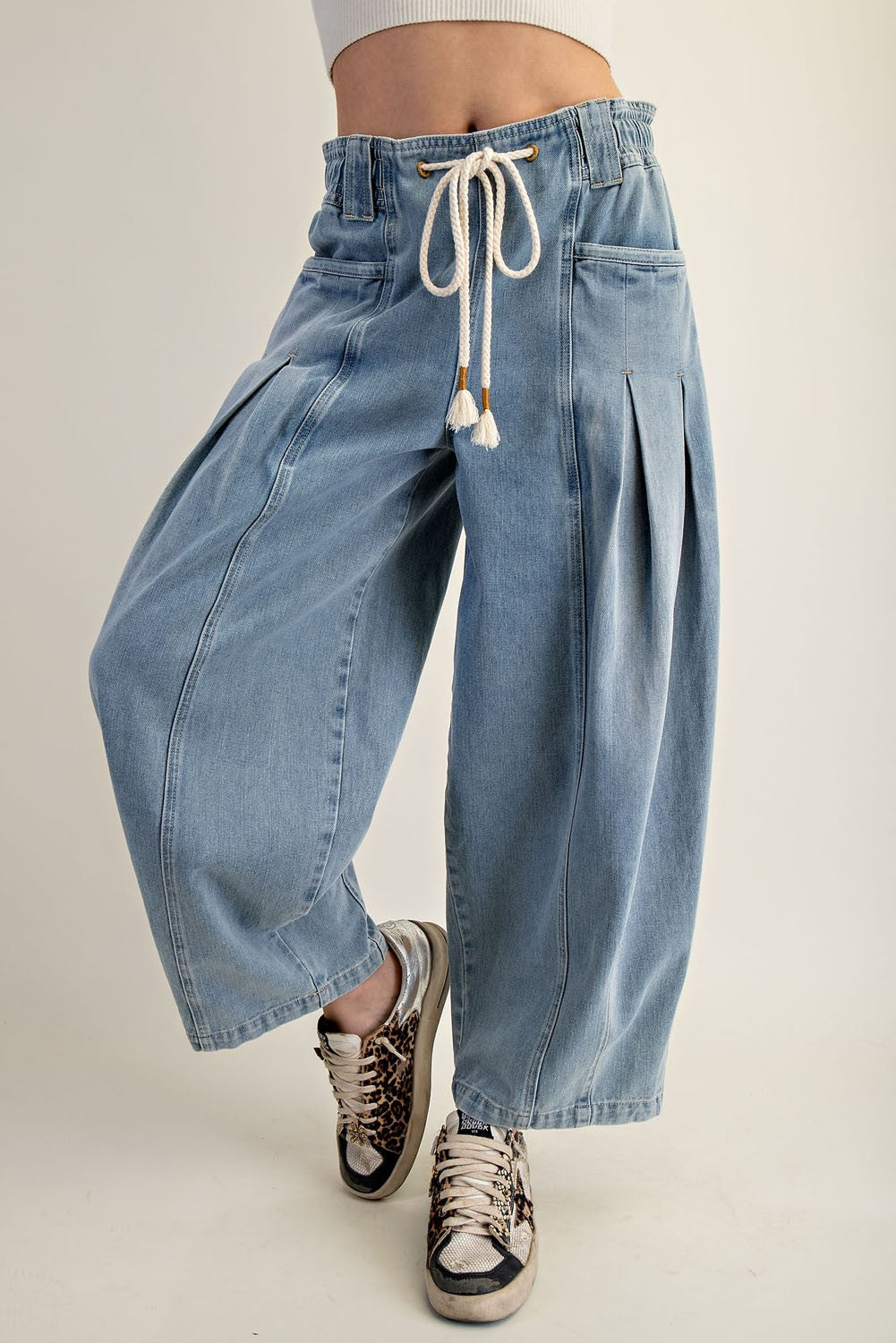 Mineral Washed Pleated Barrel Pant