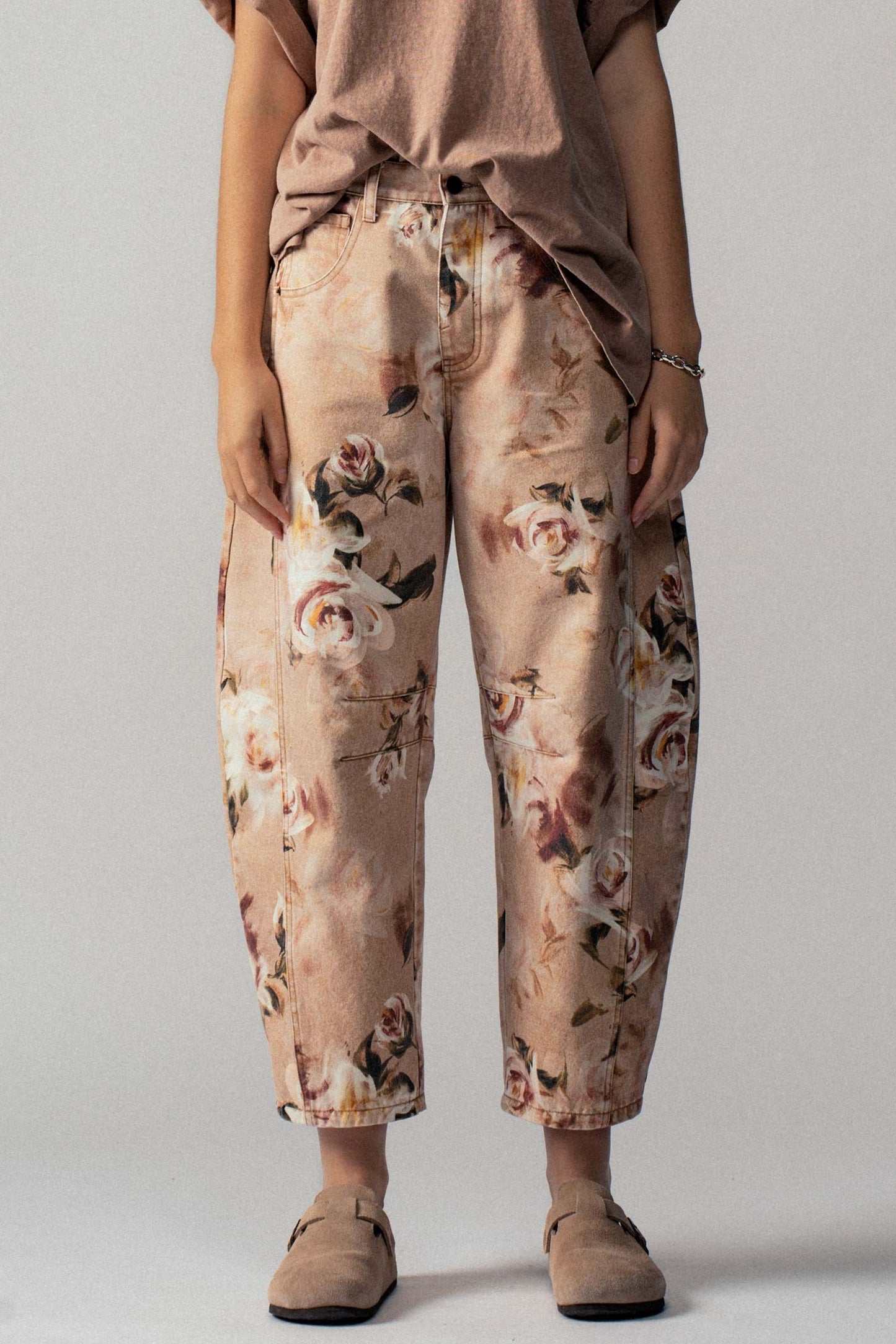 Vintage Relaxed Floral Print Barrel Jeans
