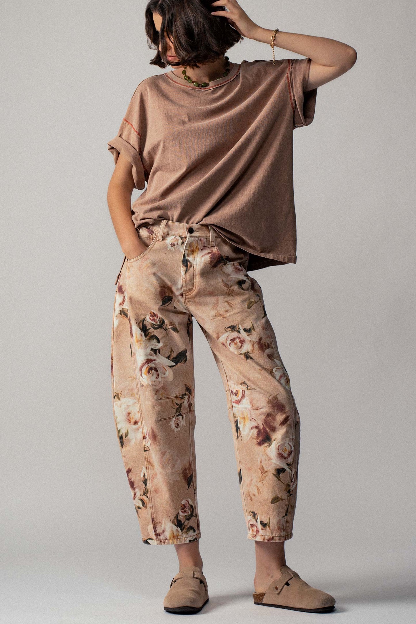 Vintage Relaxed Floral Print Barrel Jeans