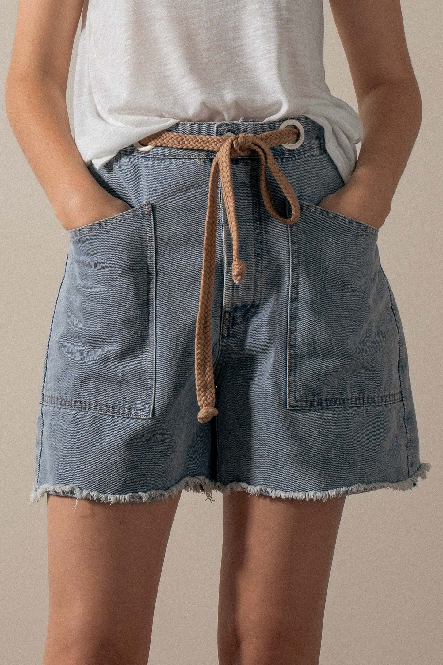 Tie Front High Waisted Denim Shorts