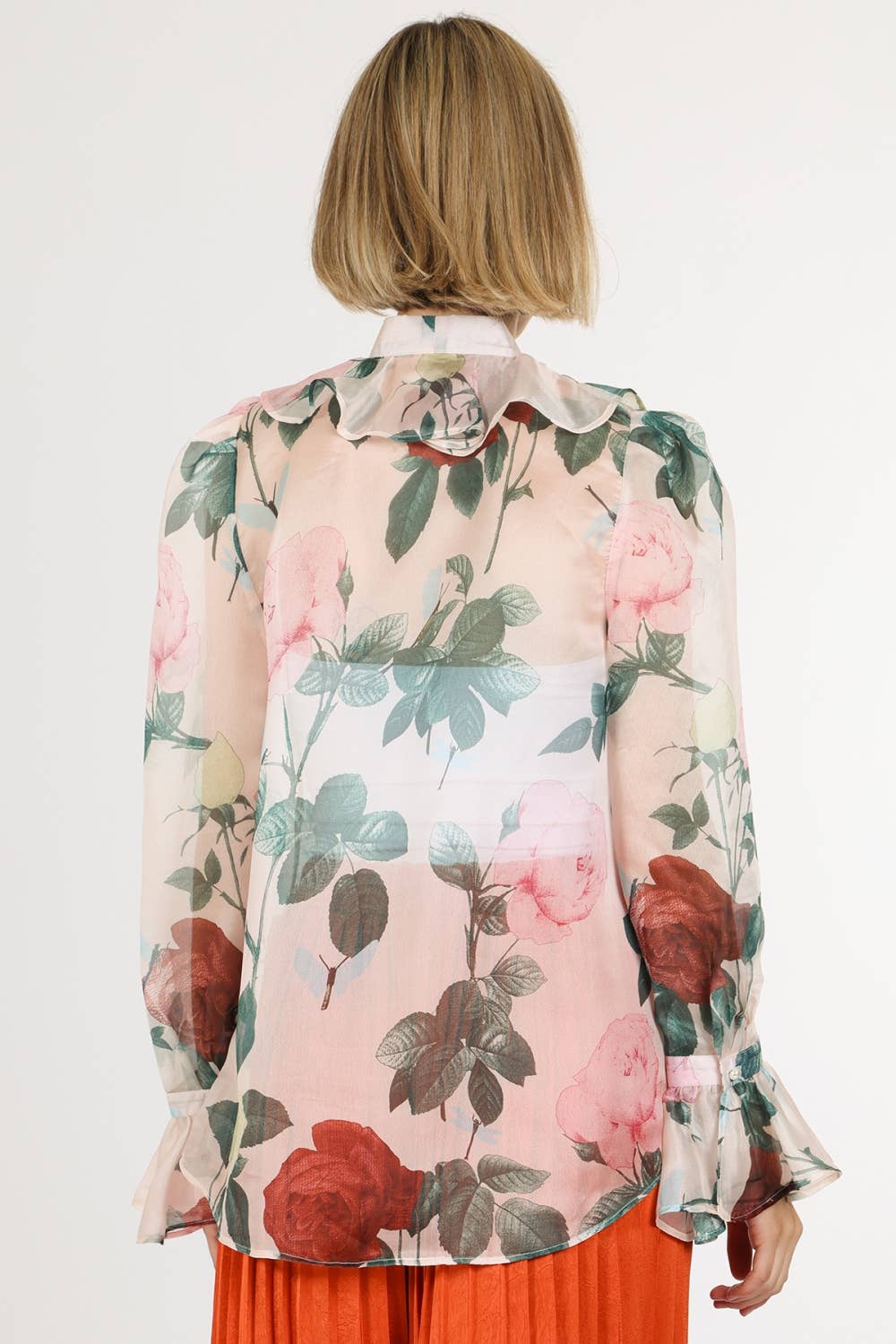 Floral Print Neck Bowtie Chiffon Blouse