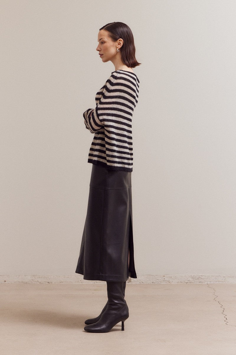 Black Stripe Off Shoulder Knit Top