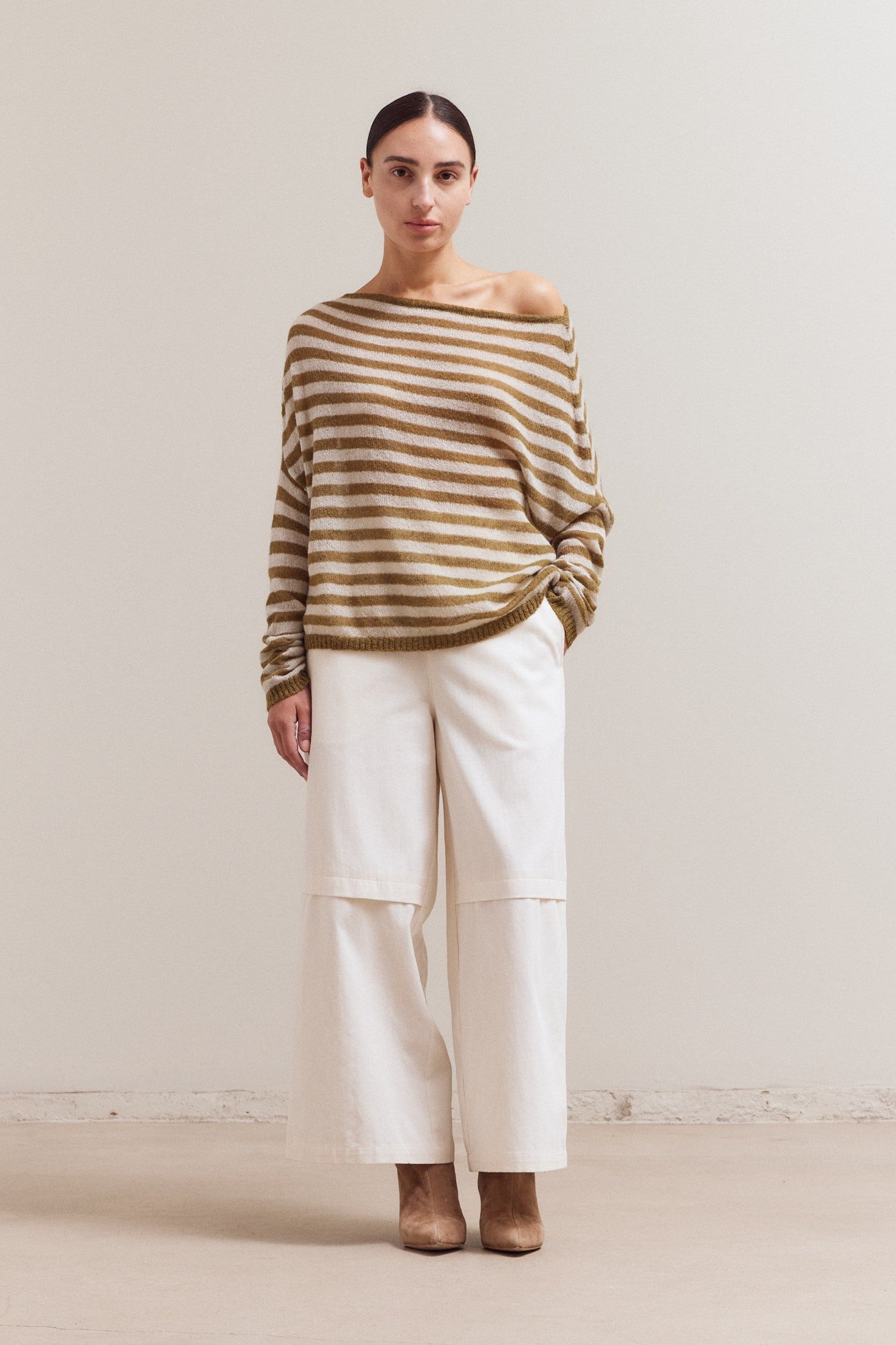 Tapenade Stripe Off Shoulder Knit Top