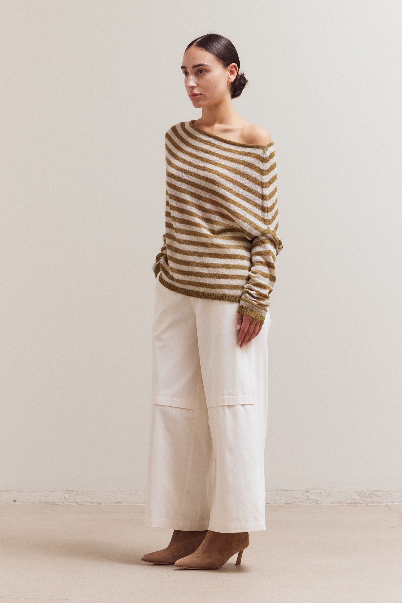 Tapenade Stripe Off Shoulder Knit Top