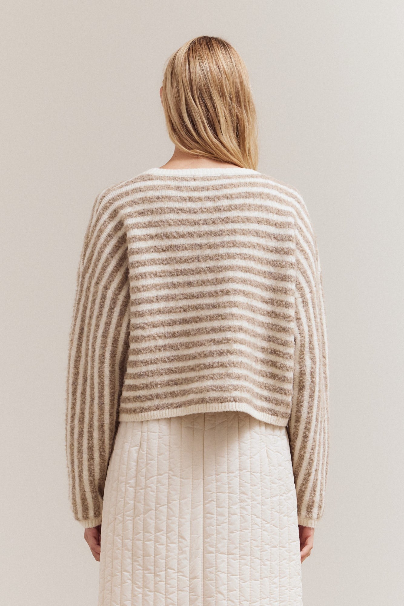 Striped Casual Knit Sweater Top - Ivory