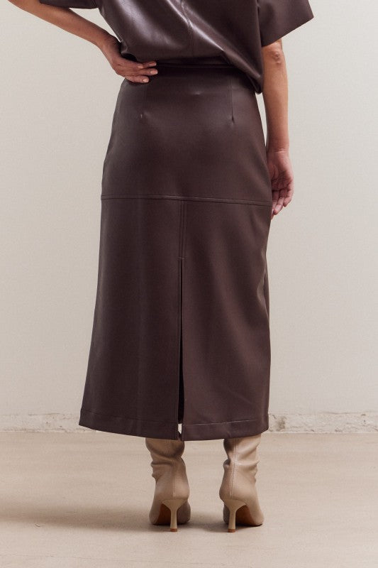 Vegan Leather Pencil Skirt - Espresso