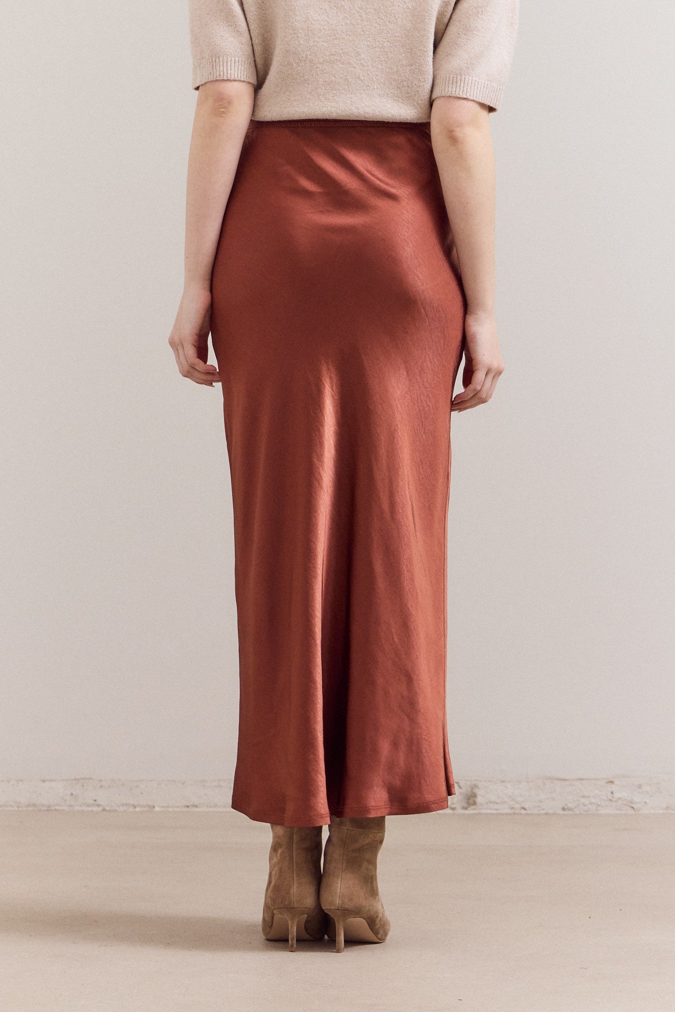Satin Maxi Skirt - Red Clay