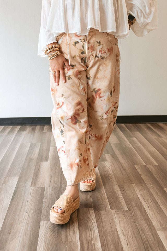 Vintage Relaxed Floral Print Barrel Jeans