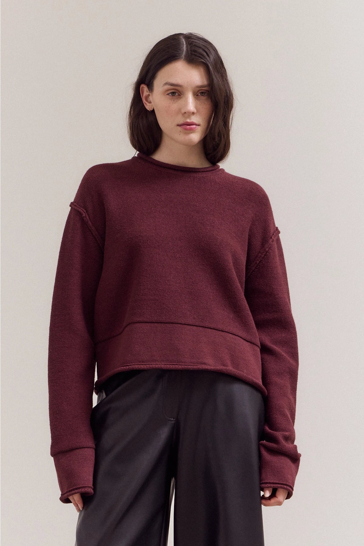 Maroon Rolled Edge Sweater