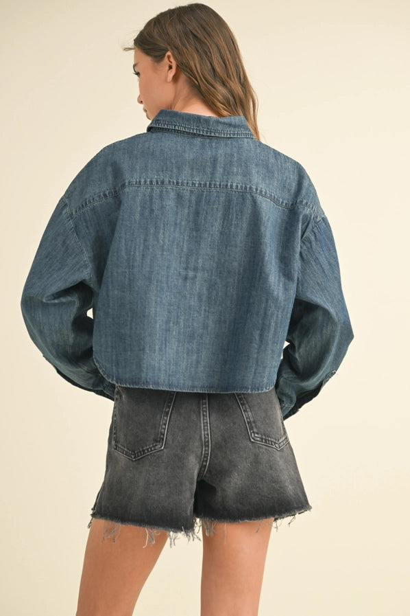Denim Button Down Crop Shirt
