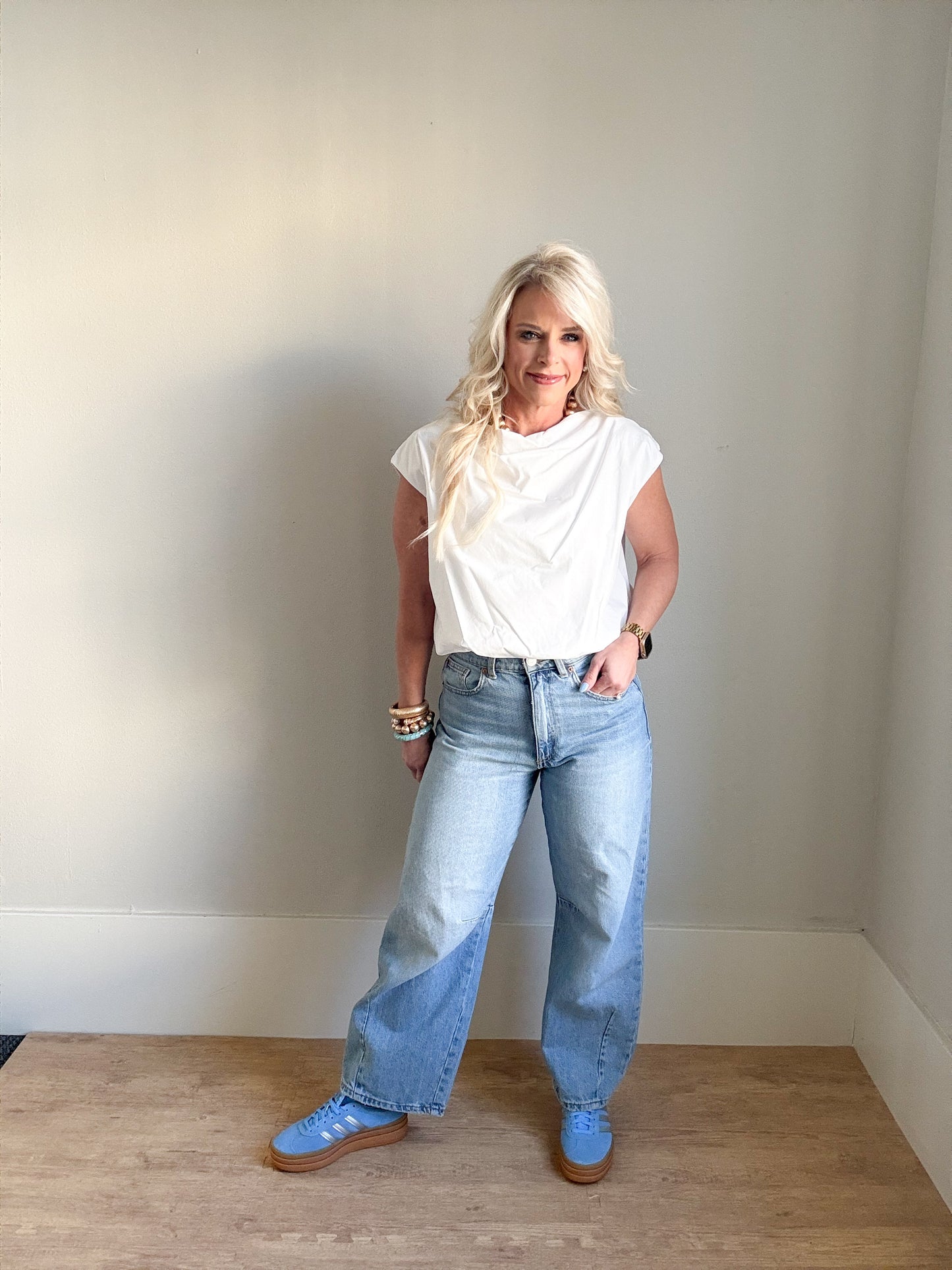 White Sleeveless Drape Neck Top
