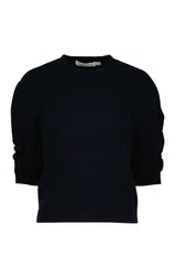 Stella Ruched Sleeve Sweater - Navy